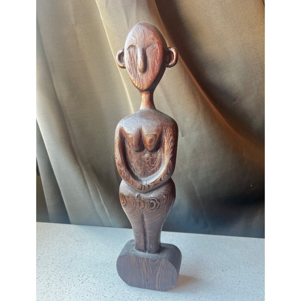 Handcrafted Wooden Abstract Female Figure Sculpture Vintage 13” T